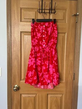 Cupshe Red and Hot Pink Floral Strapless Swim Coverup